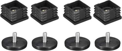 uxcell 4 piezas de insertos para tubos cuadrados con patas niveladoras, para tubo cuadrado de 1.57 x 1.57 pulgadas, rosca M8-0.049 in de plástico