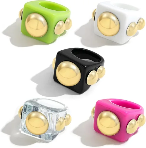 Sloong- Anillos de resina acrílica estilo Y2K gruesos estilo retro de plástico bonitos coloridos transparentes modernos hechos a mano de golosinas