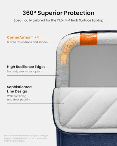 Miniatura 4 de Tomtoc 360° Funda protectora para laptop de 13.5-14.4 pulgadas para Surface Laptop Studio/6/5/4/3, Surface Book, Estuche para laptop resistente al