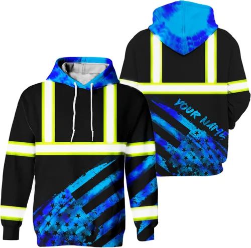 Miniatura 25 de Sudadera con capucha de alta visibilidad con diseño de bandera de Estados Unidos para hombre, reflectante, ropa de trabajo de seguridad