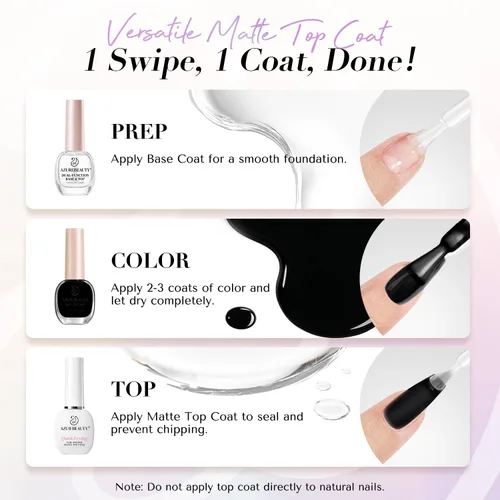 Miniatura 9 de AZUREBEAUTY Esmalte de Uñas con Capa Superior Mate – Transparente Natural de Secado Rápido, Larga Duración, Fórmula de Secado al Aire, Acabado