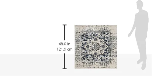 Miniatura 2 de SAFAVIEH Madison Collection - Alfombra de área cuadrada de 4 pies, color crema y azul marino, diseño desgastado de medallón de copo de nieve,