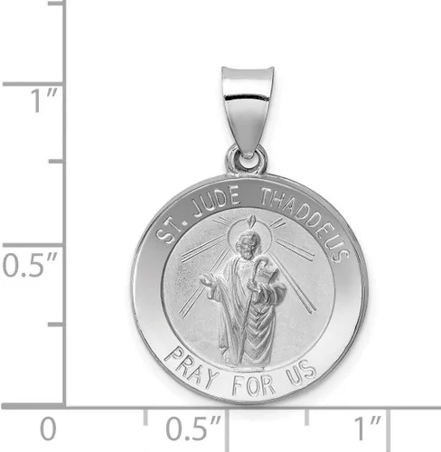 Miniatura 3 de Colgante de medalla redonda de San Judas Tadeo con palabras en oro real de 14 k