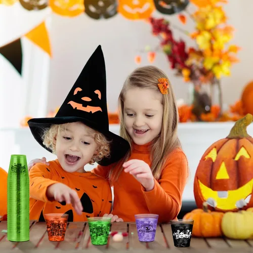 Miniatura 4 de Sunnyray 48 vasos de chupito de plástico para Halloween a granel de 2 onzas de plástico duro transparente, vasos desechables coloridos de sabor