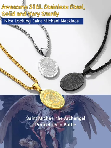 Miniatura 6 de Prosteel. - Collar con dije y cadena de San Miguel Arcángel, joyería religiosa católica.