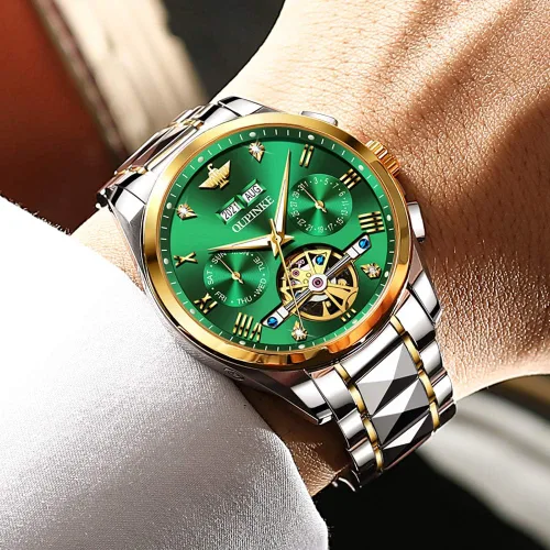 Miniatura 7 de OUPINKE Relojes automáticos para hombre, con esqueleto de diamante, cuerda automática, reloj de pulsera de lujo, cristal de zafiro, acero