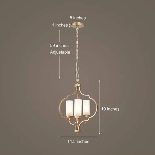 Miniatura 5 de classy leaves Candelabro dorado, 3 luces colgantes de granja para isla de cocina con pantalla de vidrio esmerilado, modernos candelabros de orbe
