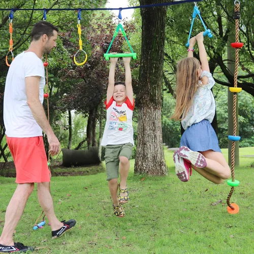 Miniatura 5 de Craft Ninja Warrior - Accesorios para carreras de obstáculos para niños, juego al aire libre, 7 anillos, 2 ruedas de trapecio oscilantes y 2 barras