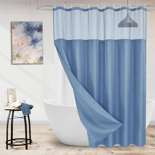Miniatura 21 de MitoVilla Cortina de ducha pequeña beige de 36 x 72 pulgadas, juego de cortina de ducha de tela de punto gofre de tamaño medio estrecho con forro