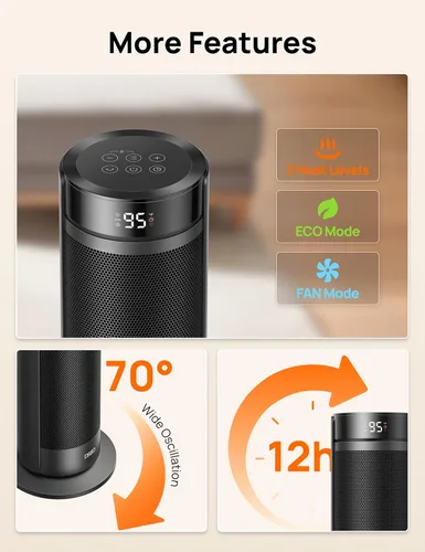 Miniatura 7 de Dreo – Calentador ambiental para habitación grande, calentador eléctrico de 23 pulgadas para uso en interiores, torre de 8 protecciones seguras