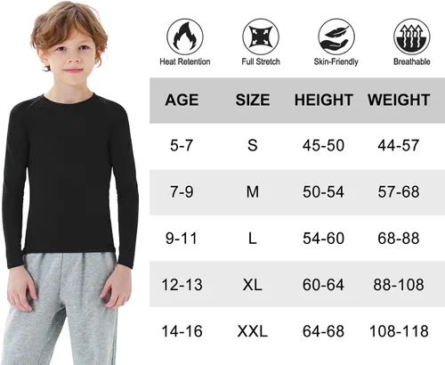 Miniatura 4 de MRIGNT 2 Pack Youth Boys Thermal Compression Shirts Long Sleeve Fleece Baselayer Soccer Baseball Running Base Layer
