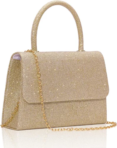 Miniatura 13 de Larcenciel Bolsos de noche para mujer, bolso de mano de noche con asa superior con purpurina con cadena para fiesta, graduación, boda, cóctel club