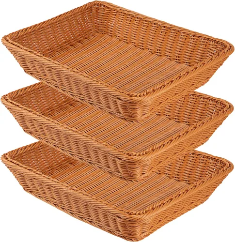 3 piezas de cesta de mimbre para pan de 16 pulgadas, cesta de servicio tejida, cesta de servicio de alimentos de mesa para restaurante, panadería,