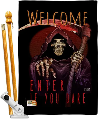 Bandera Enter If You Dare House – Juego de bandera para otoño, Halloween, bruja, truco o trato, noche espeluznante, gato negro, temporada de