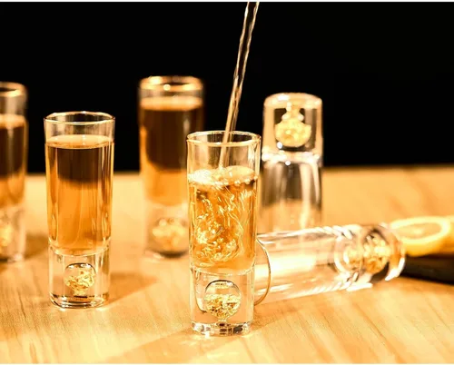 Miniatura 6 de DUJUST Vasos de chupito geniales (2 onzas), juego de vasos de chupito decorados con escamas de hoja de oro de 24K, ÚNICO EN SU GÉNERO, vasos