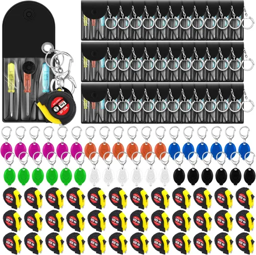 Jutom Mini destornillador llavero de cinta métrica, llaveros con luces LED, juego de llaveros para hombres, regalos para hombre, mini llavero de