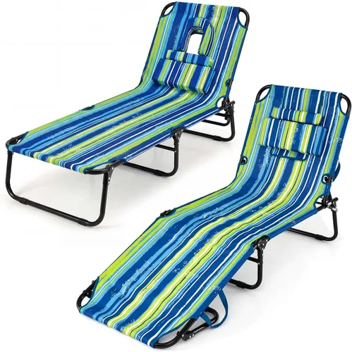 Miniatura 16 de Giantex Silla bronceadora, silla de patio ajustable con orificio para la cara, almohadas extraíbles, correa de transporte, silla de diseño, silla