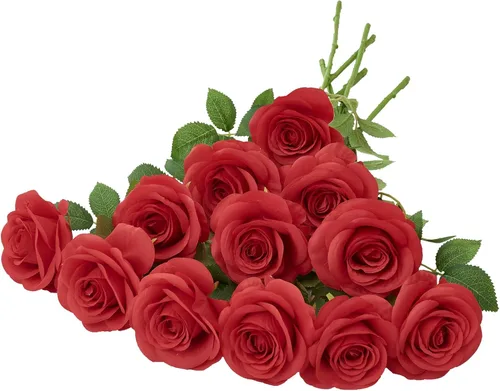 Miniatura 9 de 12 piezas Rosas Flores Artificiales Rosas Falsas Azul Bebé Rosas de Seda Flores de Seda Blancas Rosas con Tallos Largos para Bodas Hogar Fiestas