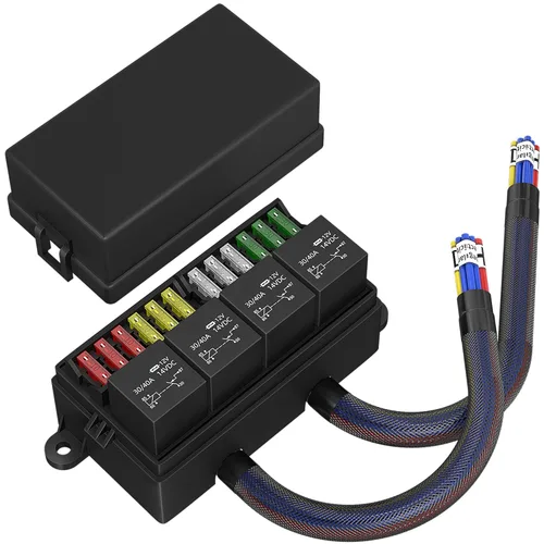 RVBOATPAT Caja de relé de fusibles de 12 voltios precableada Caja de fusibles y relé con 4 relés y fusibles ATC/ATO de 12 vías Sellada Bloque de