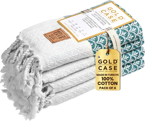 Miniatura 32 de Gold CASE - Juego de 4 Toallas de Mano Turcas para Baño, 20 x 40 pulgadas, Toallas de Baño 100% Algodón, Toalla Pequeña de Cocina Aphrodite
