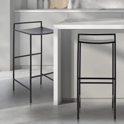 Miniatura 2 de JONATHAN Y Svelte - Taburete de bar de metal, altura del asiento de 29.5 pulgadas, silla de bar industrial moderna sin brazos con reposapiés Negro