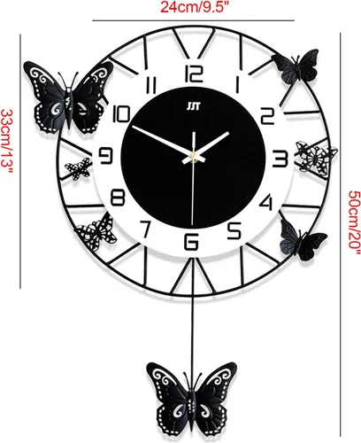 Miniatura 7 de Reloj de pared grande de 20 pulgadas, moderno reloj de pared de péndulo de mariposa, decoración artística silenciosa, sin tictac, decoración
