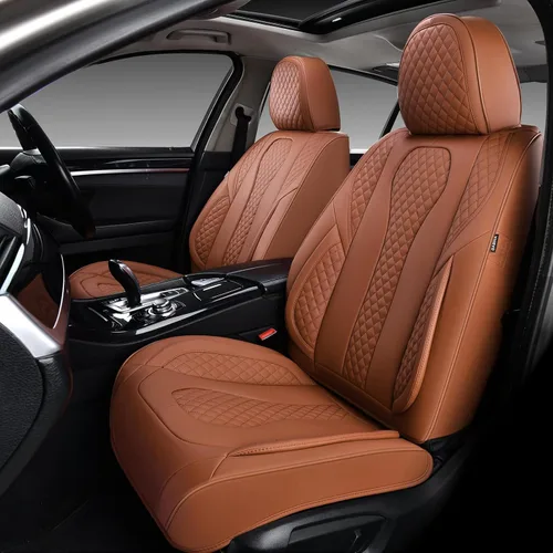 Miniatura 10 de Juego completo de fundas de asiento de automóvil de cuero napa impermeables y transpirables de 2 plazas, aptas para asientos delanteros