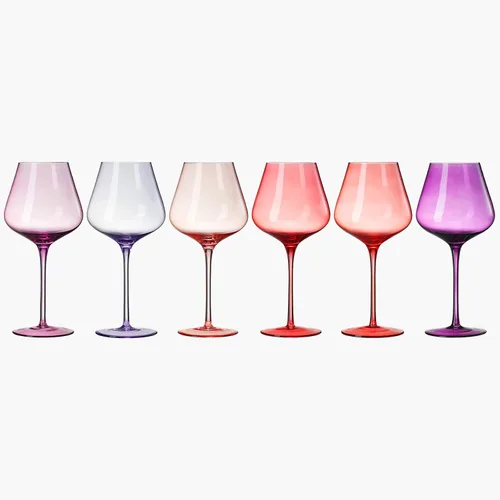 Miniatura 6 de Colors of Love - Juego de 6 copas de vino de cristal rosa y rojo de San Valentín, estilo italiano, elegante estilo italiano, cristalería de 24