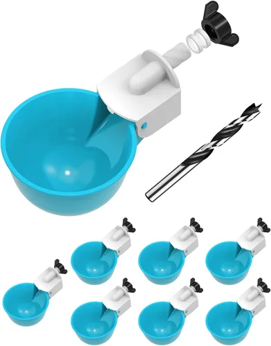 Miniatura 16 de Vasos para beber pollo (paquete de 8) con broca de 3/8 pulgadas, color azul Automatic Poultry Drinker Feeder Kit for Chickens, Ducks, Turkeys
