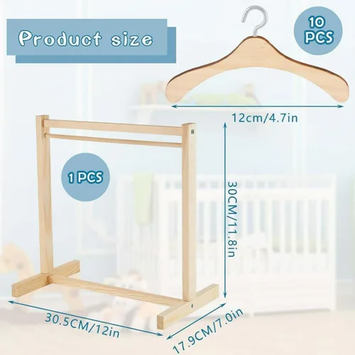Miniatura 2 de Civaner Perchero de ropa de muñecas con colgador de madera para ropa de muñecas de 18 pulgadas, mini perchas para armario, accesorios de muebles