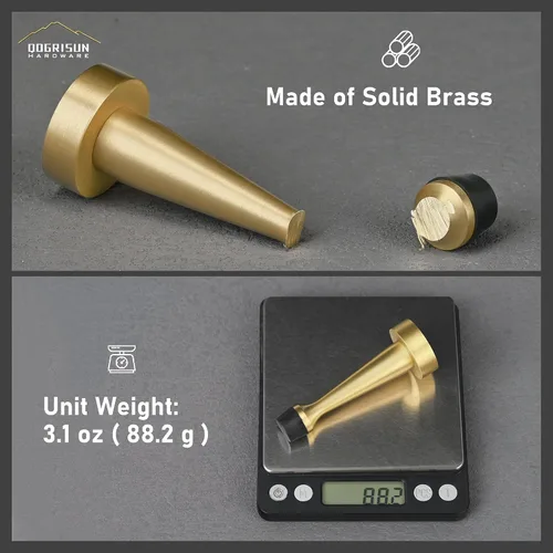 Miniatura 2 de QOGRISUN 's Topes de puerta de latón macizo resistentes, 3-1/4 pulgadas de longitud total de tope de puerta dorado decorativo, protector de pared Oro