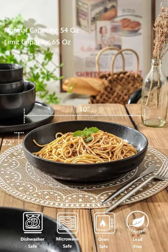 Miniatura 2 de S&Q'S CERAMICS Grandes Cuencos de Pasta, Juego de 4 Cuencos Grandes para Ensalada de 65 onzas, Platos de Cerámica Anchos y Poco Profundos de 10