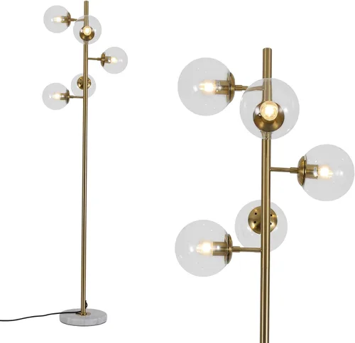 Miniatura 10 de KCO Lighting Five Globe - Lámpara de pie moderna de mediados de siglo, pantalla de vidrio de leche, acabado negro, base de mármol para sala de estar