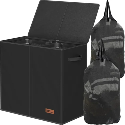 Simple Houseware - Cesta doble para la ropa sucia, con tapa y bolsas extraíbles, Negra Negro