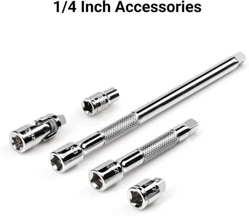 Miniatura 5 de TEKTON SKT03201 - Juego de llaves de vaso de 6 puntos y trinquete con rieles y bandeja de 1/4 de pulgada, 35 piezas (4-15 mm)