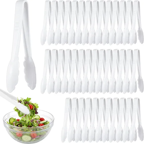 Miniatura 12 de Tessco for you 100 pinzas de plástico para servir a granel, pinzas desechables de plástico de 9 pulgadas, pinzas de ensalada resistentes para Negro