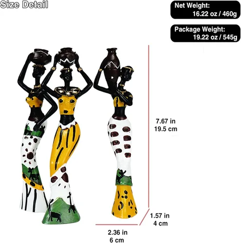 Miniatura 5 de Paquete de 3 esculturas de estatuas africanas, figuras tribales de dama, África, decoración del hogar, figuras de arte, manualidades coleccionables
