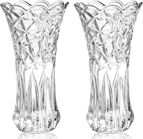Dicunoy Juego de 2 jarrones de flores de cristal, jarrones grandes transparentes de 9.5 pulgadas para centros de mesa, moderno jarrón de rosas de