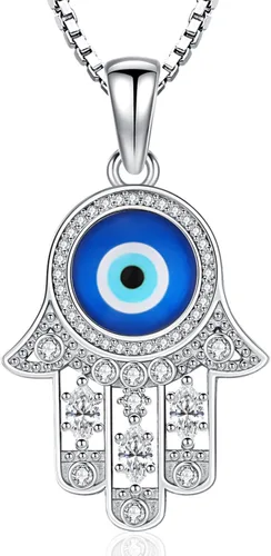 Miniatura 66 de Aniu Joyería de plata de ley 925 Hamsa de Fátima para mujer con circonita cúbica, viene con caja de regalo negra