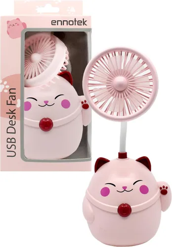 Bonito ventilador de escritorio de gato rosa con soporte para bolígrafo, ventilador de gato para mujeres, abanicos de animales, divertidos