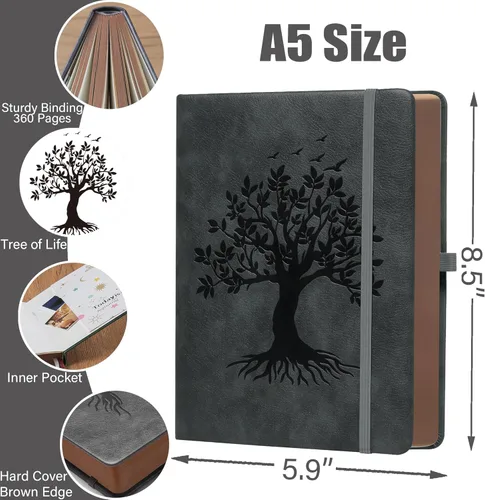 Miniatura 2 de ZXHQ Cuadernos A5 de 360 páginas rayadas con bolígrafo, diarios para mujeres y hombres, cuaderno de escritura, diseño de árbol de la vida, borde
