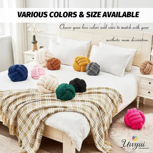 Miniatura 6 de Uvvyui - Almohada de nudo en forma de bola, almohadas decorativas suaves para el hogar, cojín redondo de arrojo, almohada de felpa anudada hecha a