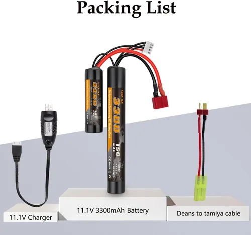 Miniatura 7 de Batería de airsoft de 3300mAh 11.1V en forma de nunchaku con conector en T estilo Dean y cable mini Tamiya 3S recargable en forma de mariposa