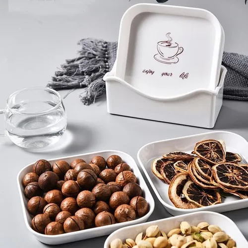 Miniatura 5 de Juego de 4 platos de melamina para servir alimentos, platos cuadrados de ensalada de postre de 5.9 pulgadas, platos para aperitivos, platos para Piña