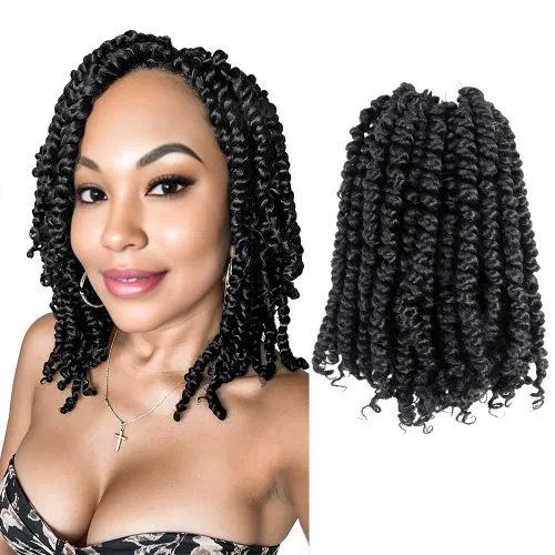 Miniatura 9 de Pelo Passion Twist de 8 pulgadas, trenzas de ganchillo pretrenzadas, paquetes de 8 paquetes (1B/negro natural)