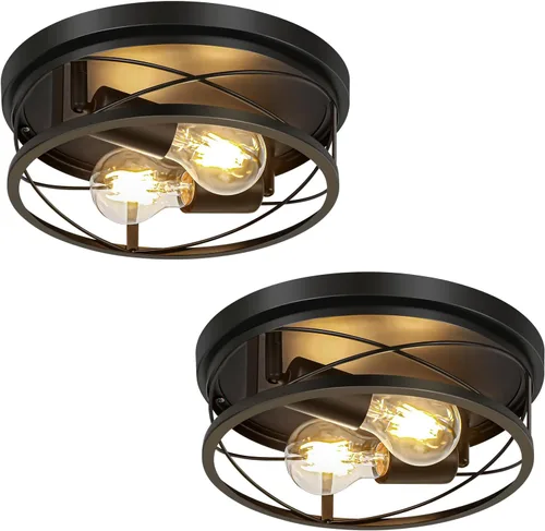 Miniatura 11 de Luces de granja, lámpara de techo industrial negra de montaje empotrado, lámpara de techo para pasillo, dormitorio, cocina, entrada, 2 luces