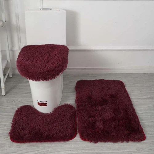 Miniatura 25 de Juego de 3 tapetes de baño para baño, suaves, antideslizantes, suaves, en forma de U, tapete para inodoro, tapete de baño y tapa de inodoro