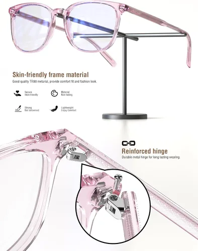 Miniatura 7 de ANYLUV Gafas de luz azul para mujeres y hombres, lentes de bloqueo de luz azul para mujer, anteojos de computadora antifatiga ocular Claro/rosa