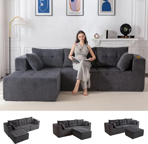 Miniatura 23 de MAXYOYO Sofá modular, moderno en forma de U con 2 otomanas, sofá en una caja, silla copetuda de 6 asientos sin hueso para sala de estar, no requiere