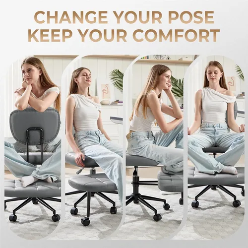 Miniatura 3 de Silla de oficina sin brazos cruzados para sentarse con patas cruzadas, silla de escritorio ergonómica de alta resistencia de 300 libras para TDAH